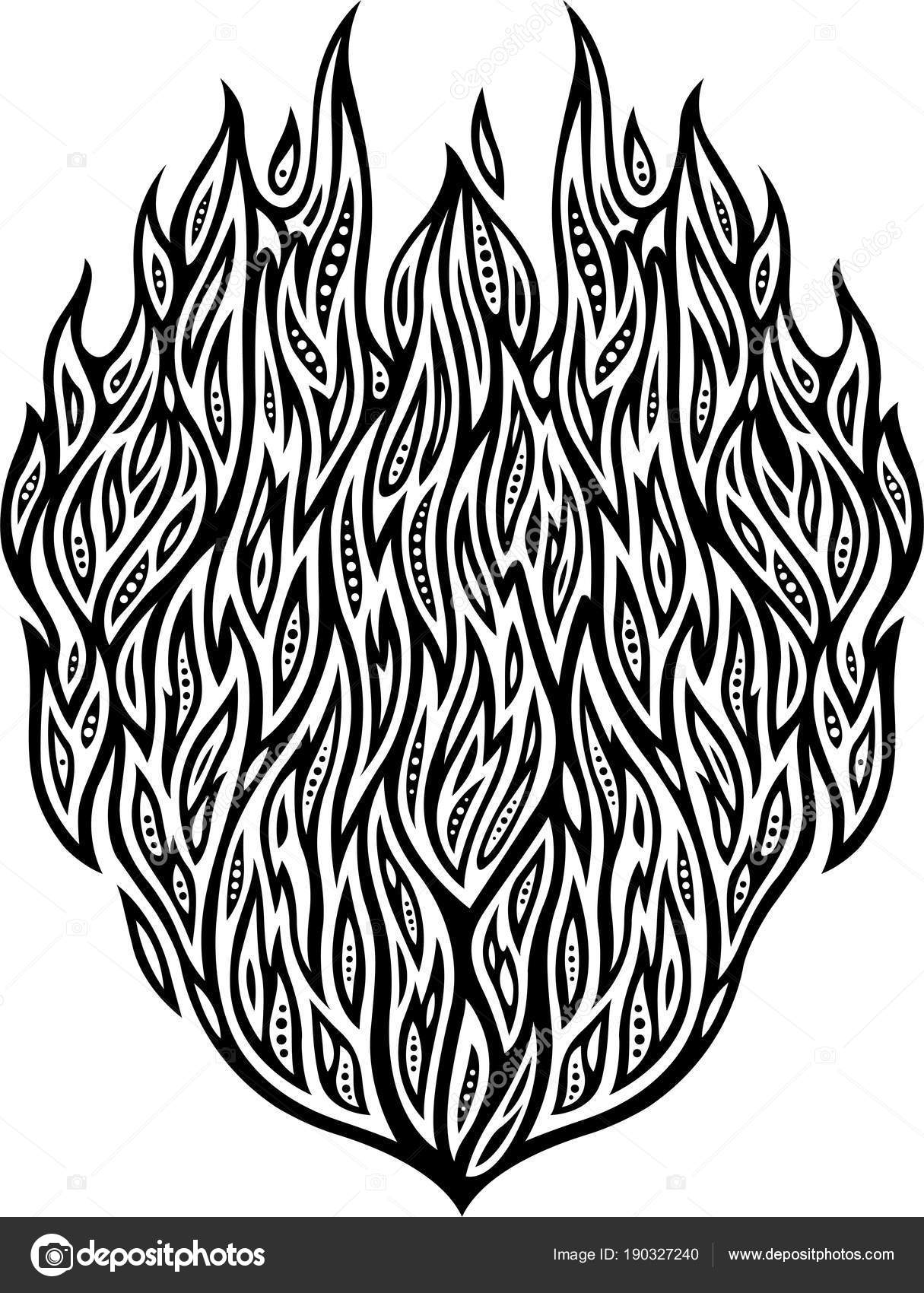 Desenho Isolado Liso Preto Branco Detalhado Padrão Abstrato Com Fogo imagem  vetorial de Rikley© 190327240